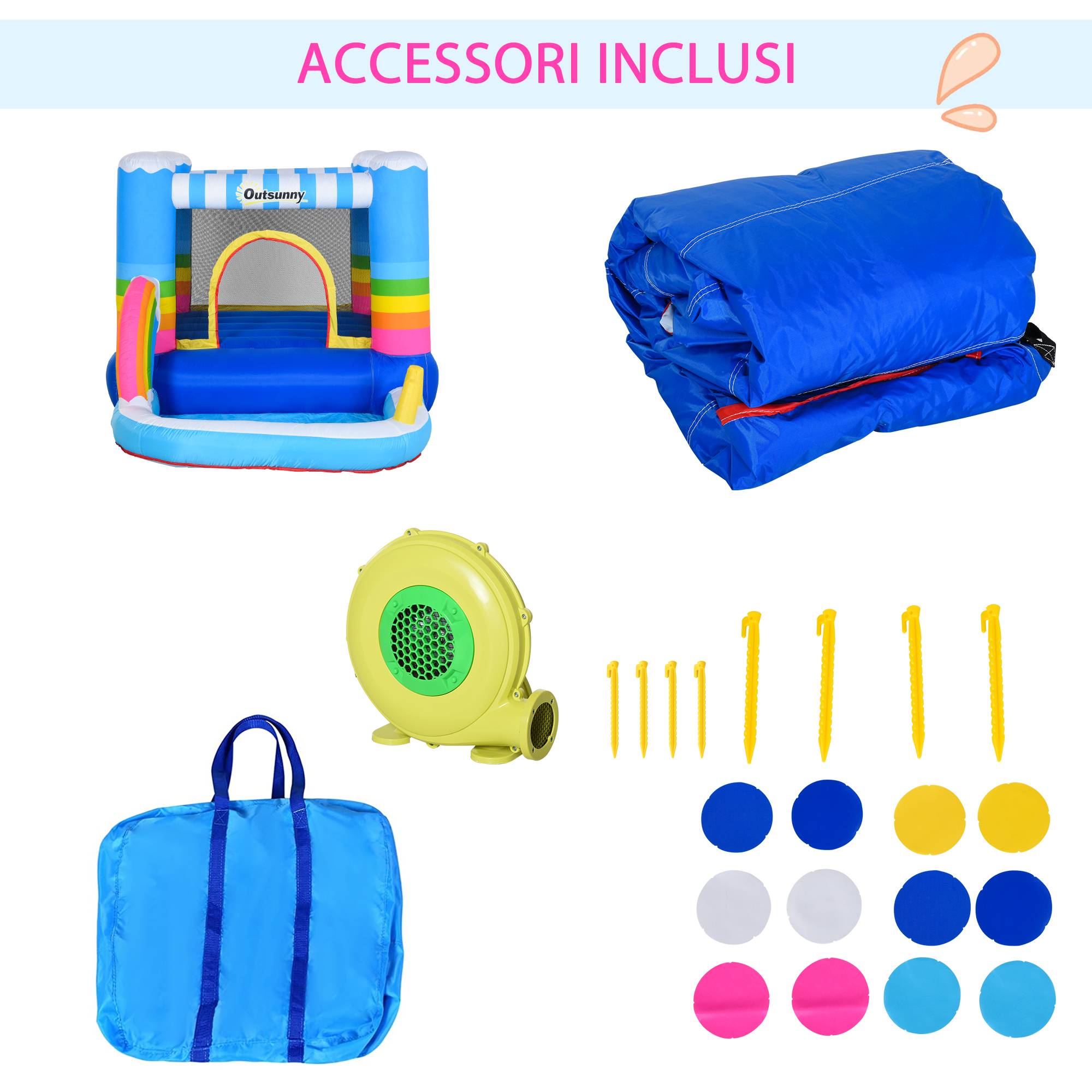 Château gonflable pour enfants avec trampoline et piscine, pompe électrique incluse, 280 x 170 x 155 cm, multicolore - Image 9
