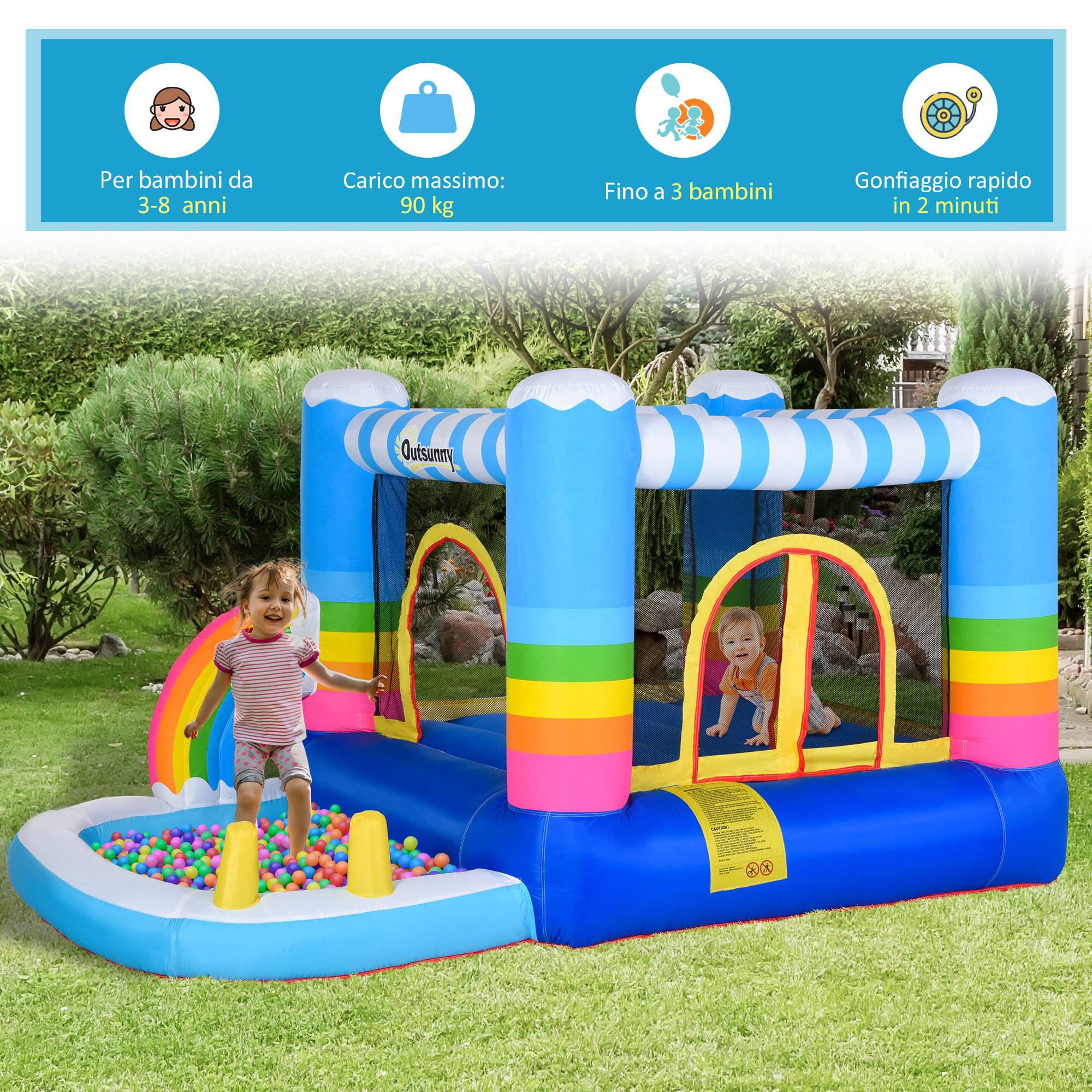 Château gonflable pour enfants avec trampoline et piscine, pompe électrique incluse, 280 x 170 x 155 cm, multicolore - Image 8