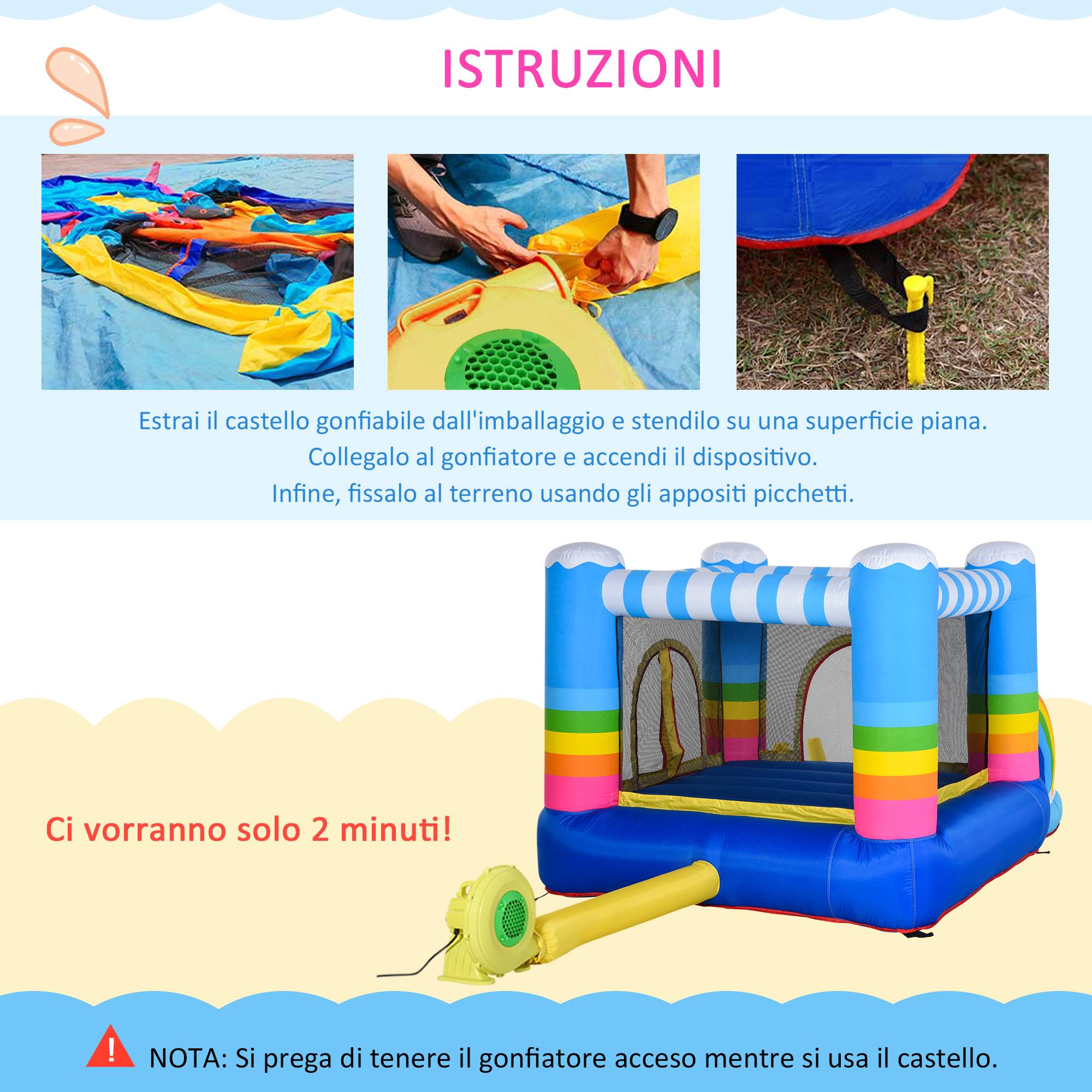Château gonflable pour enfants avec trampoline et piscine, pompe électrique incluse, 280 x 170 x 155 cm, multicolore - Image 7