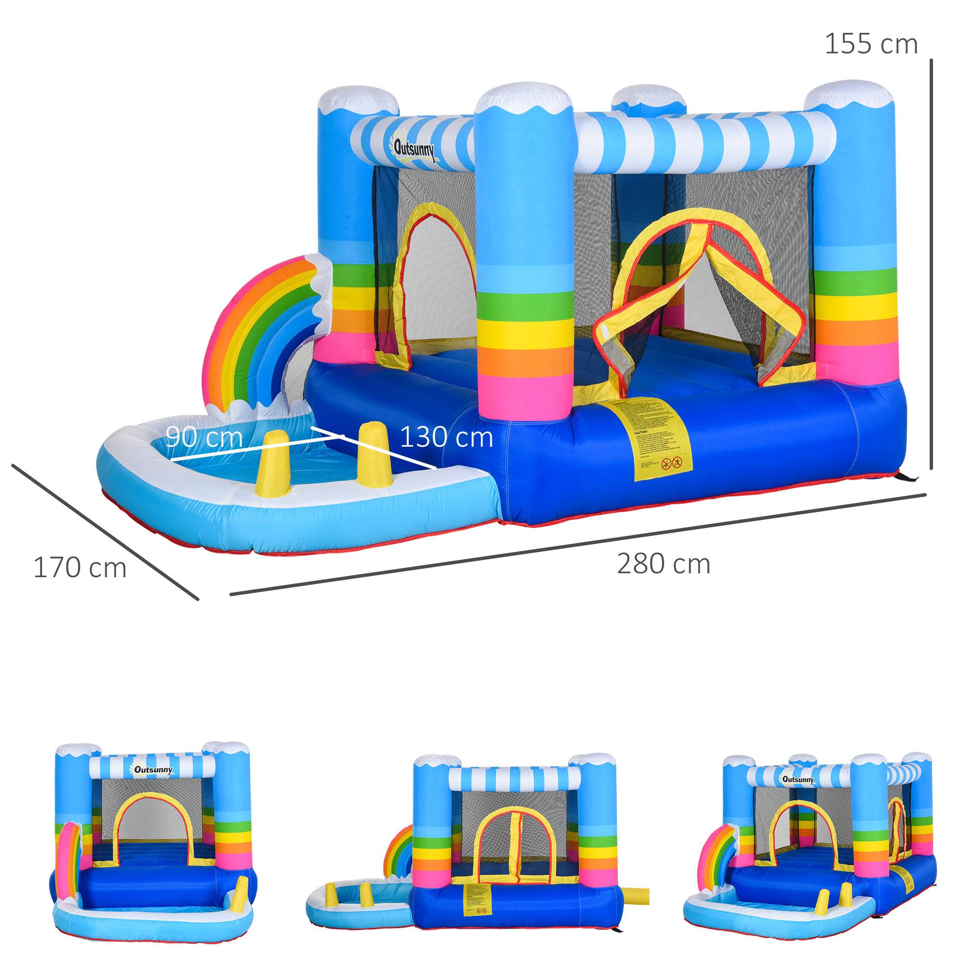 Château gonflable pour enfants avec trampoline et piscine, pompe électrique incluse, 280 x 170 x 155 cm, multicolore - Image 5