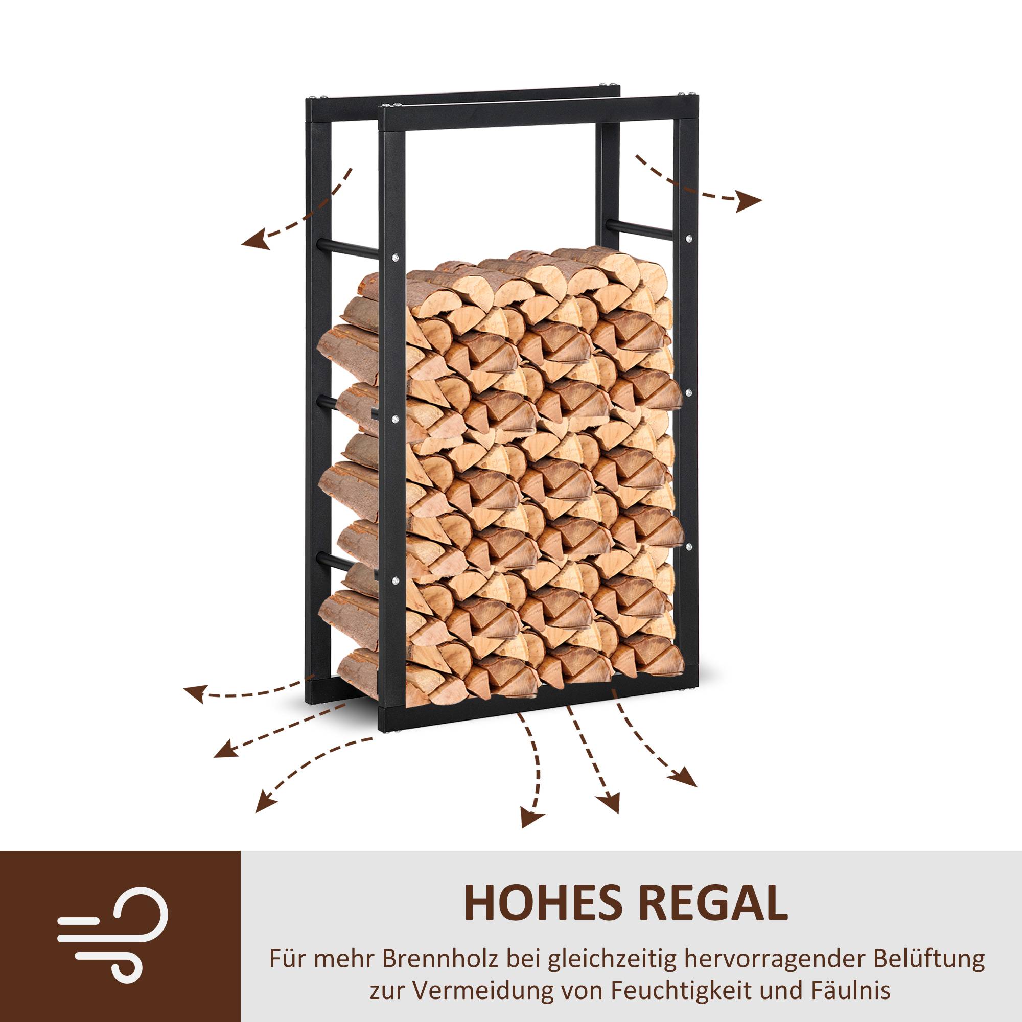 ComfortXL - Porte-bûches en métal noir 40 x 25 x 100 cm pour cheminée terrasse jardin extérieur rangement jusqu’à 97 kg - Image 5