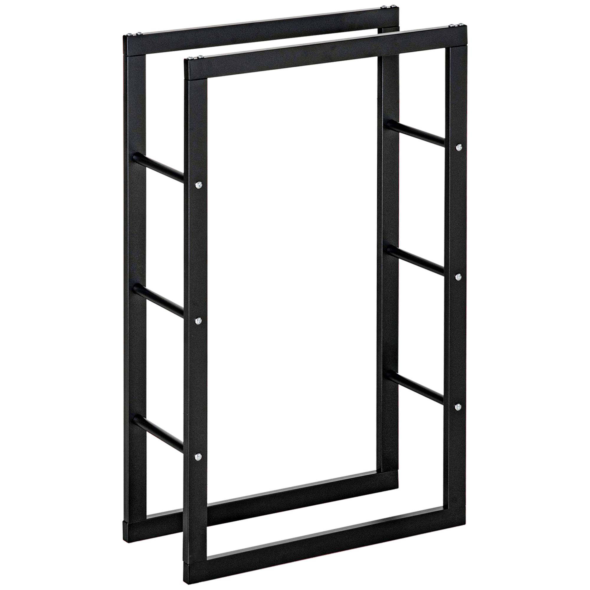 ComfortXL - Porte-bûches en métal noir 40 x 25 x 100 cm pour cheminée terrasse jardin extérieur rangement jusqu’à 97 kg - Image 10