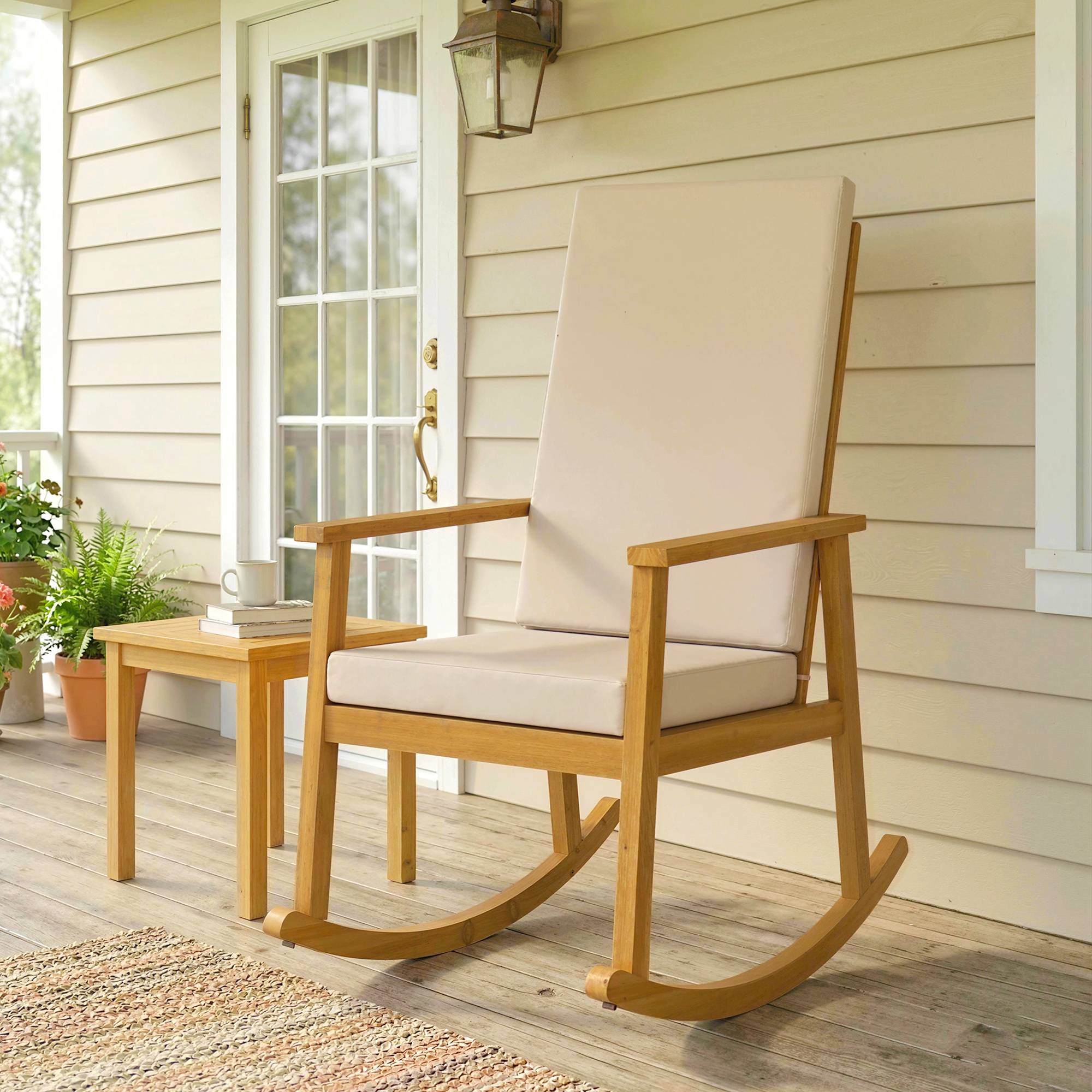 Fauteuil à bascule bois d'acacia beige 60 x 89 x 107 cm - PANGIVO - Image 4