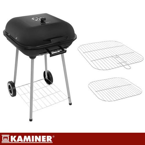 Barbecue au charbon de bois avec couvercle et étagère, portable sur roues - Image 5