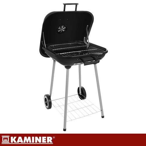 Barbecue au charbon de bois avec couvercle et étagère, portable sur roues - Image 4