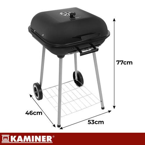 Barbecue  au charbon de bois avec couvercle et étagère, portable sur roues - Image 2