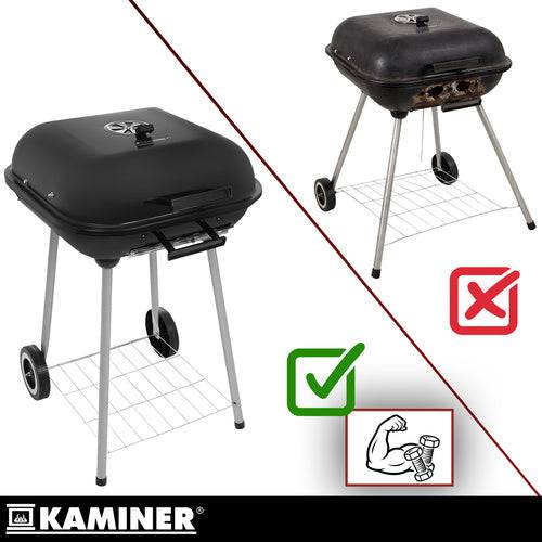 Barbecue  au charbon de bois avec couvercle et étagère, portable sur roues - Image 7