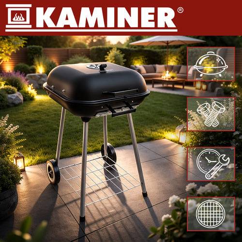 Barbecue  au charbon de bois avec couvercle et étagère, portable sur roues - Image 8