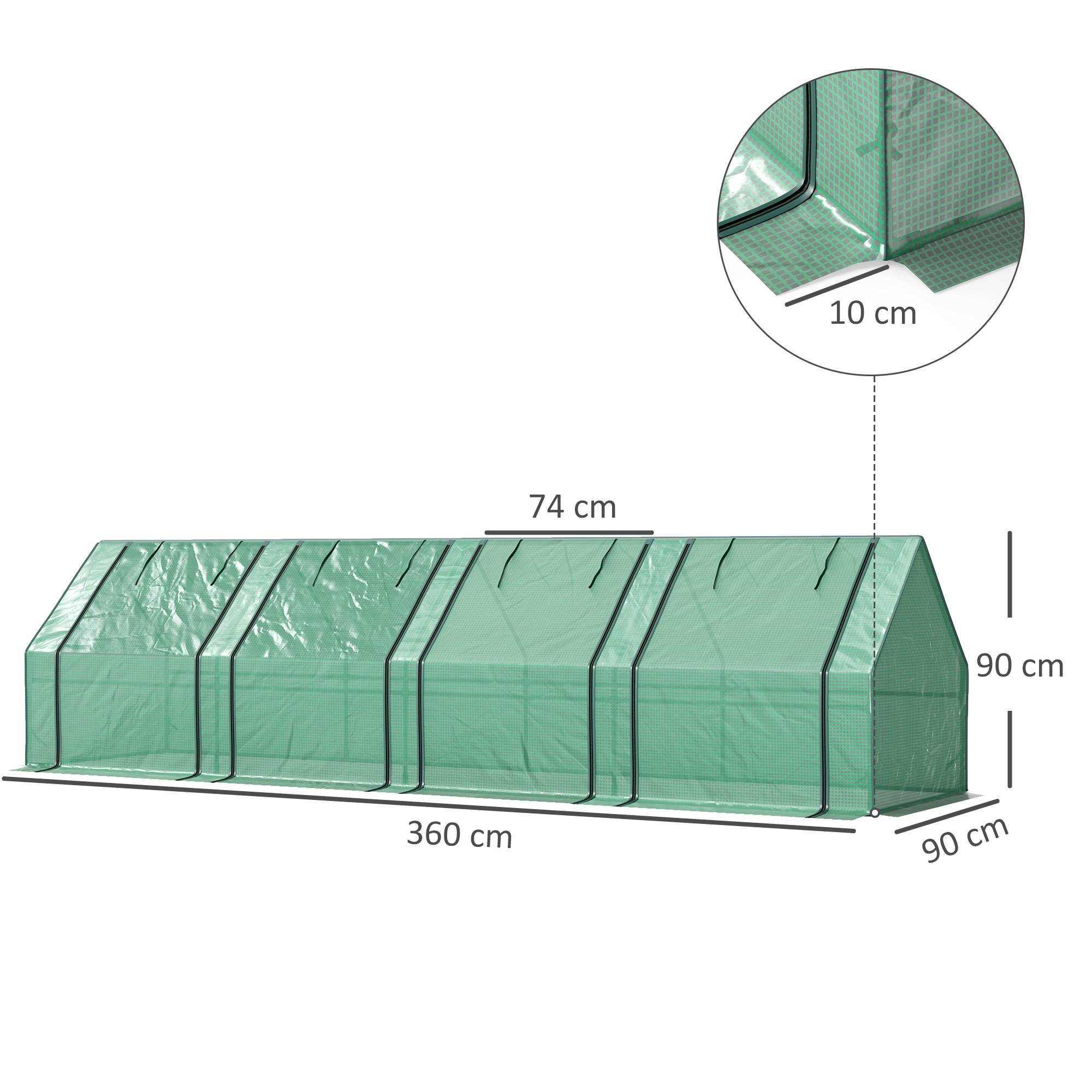 ComfortXL - Mini serre tunnel PE jardin culture tomates 4 fenêtres zippées 360x90x90cm vert - ComfortXL Outdoor Living - Image 5