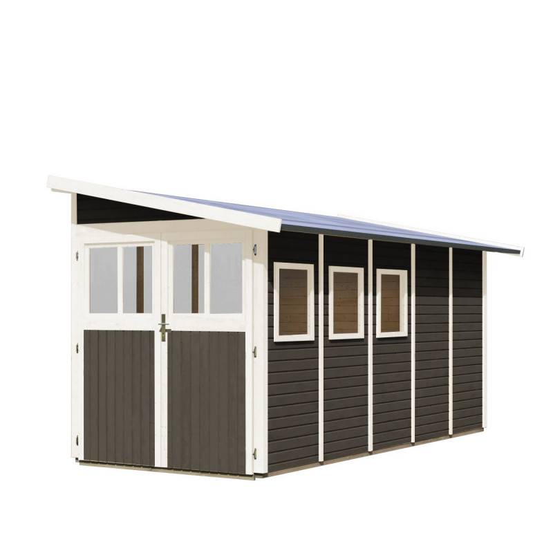 Abri de jardin adossé 8m² bois massif vitrifié gris Wandlitz 5 avec embase Karibu - Image 3