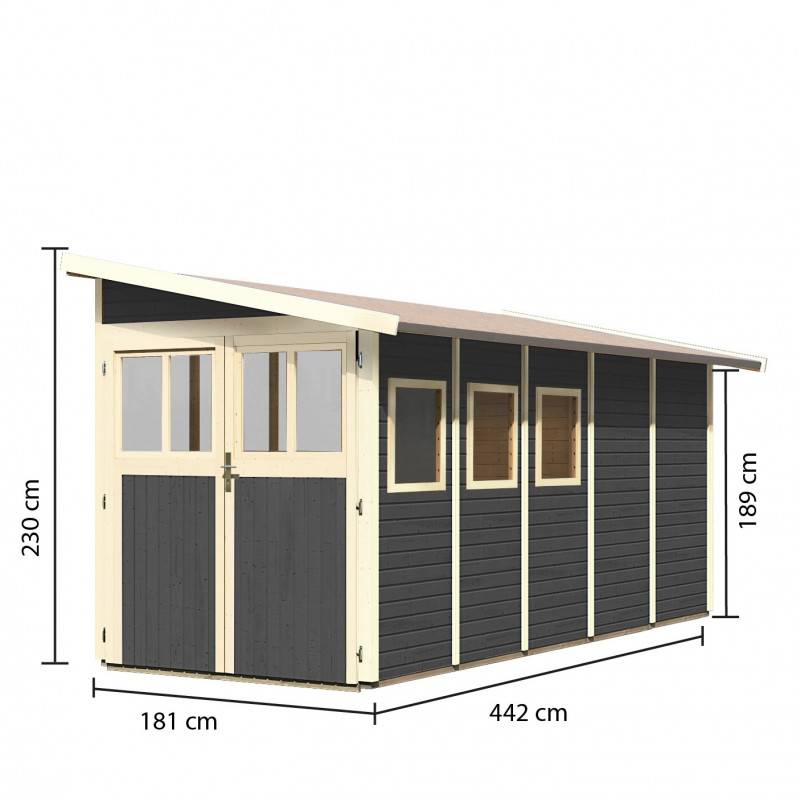 Abri de jardin adossé 8m² bois massif vitrifié gris Wandlitz 5 avec embase Karibu - Image 2
