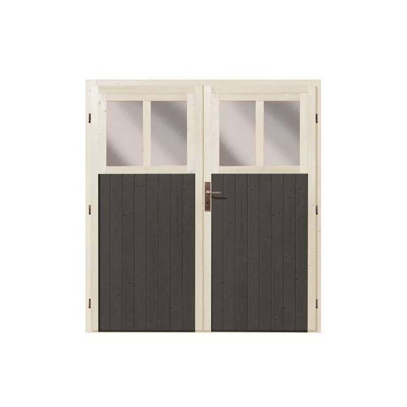 Abri de jardin adossé 8m² bois massif vitrifié gris Wandlitz 5 avec embase Karibu - Image 5