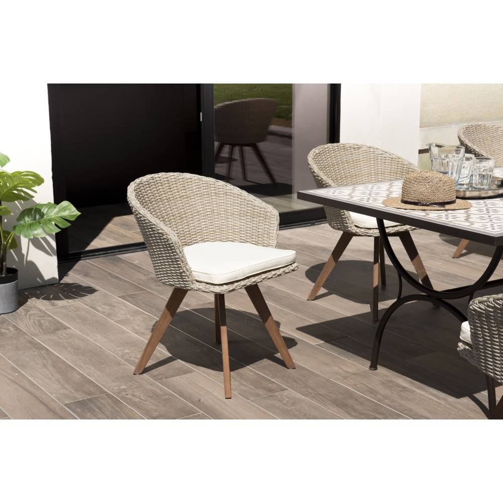 Macabane - VICK - Chaise de jardin en rotin en bois Acacia et coussin blanc - Imagen 2