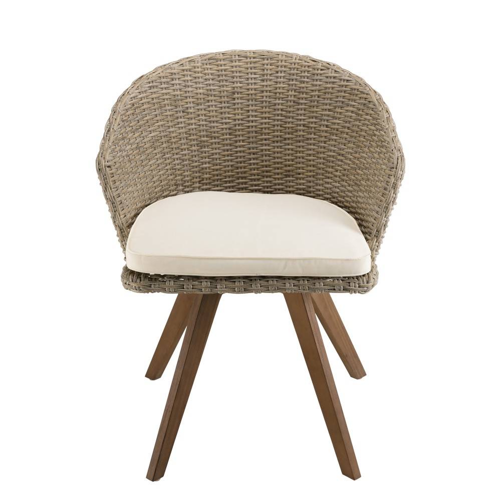 Macabane - VICK - Chaise de jardin en rotin en bois Acacia et coussin blanc - Imagen 4