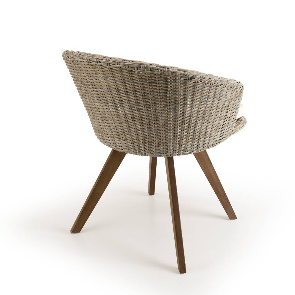 Macabane - VICK - Chaise de jardin en rotin en bois Acacia et coussin blanc - Imagen 3