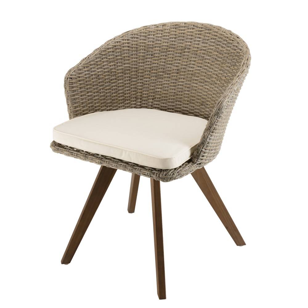 Macabane - VICK - Chaise de jardin en rotin en bois Acacia et coussin blanc - Imagen 1