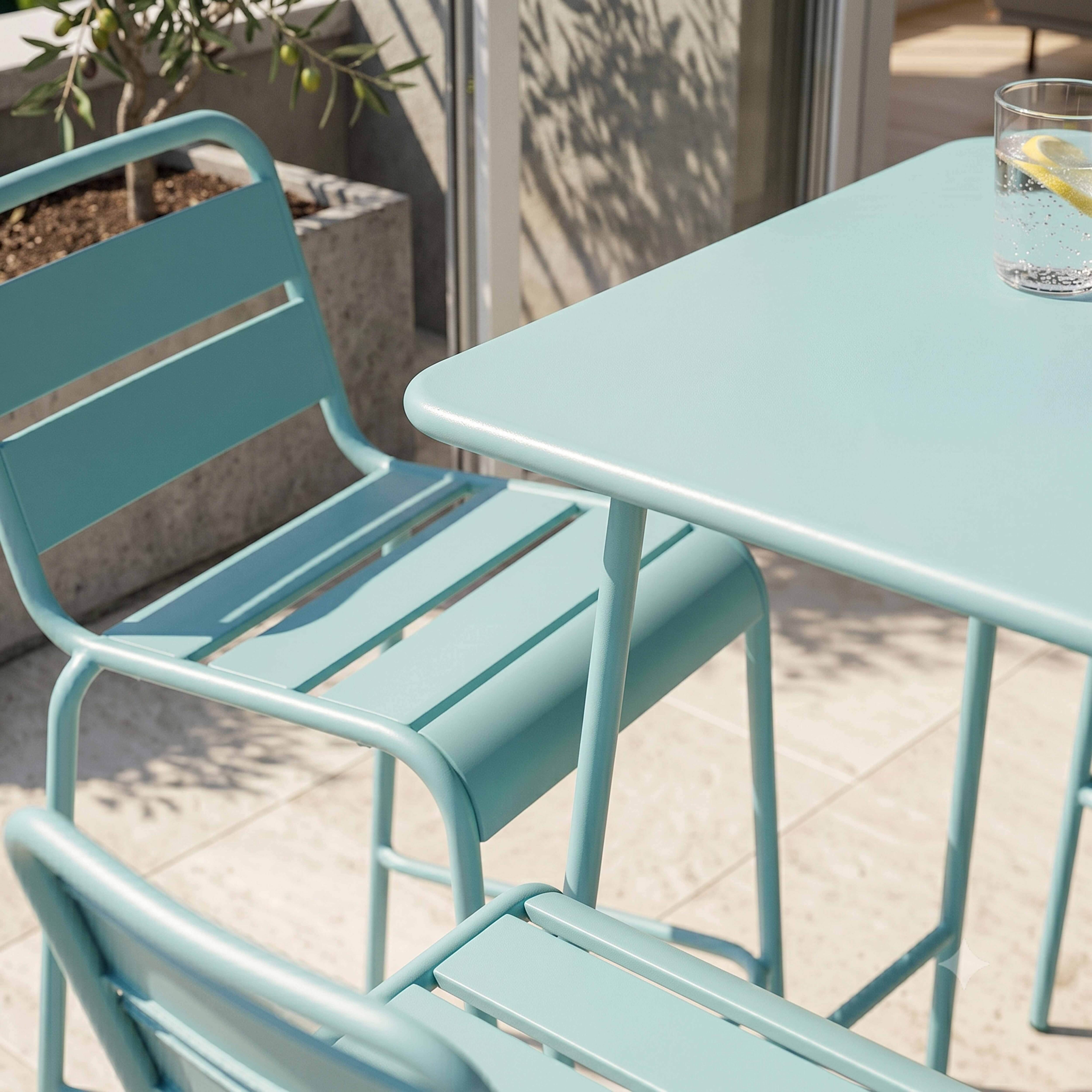 Oviala - Ensemble table de bar et 2 chaises hautes en métal turquoise Palavas - Oviala - Imagen 3