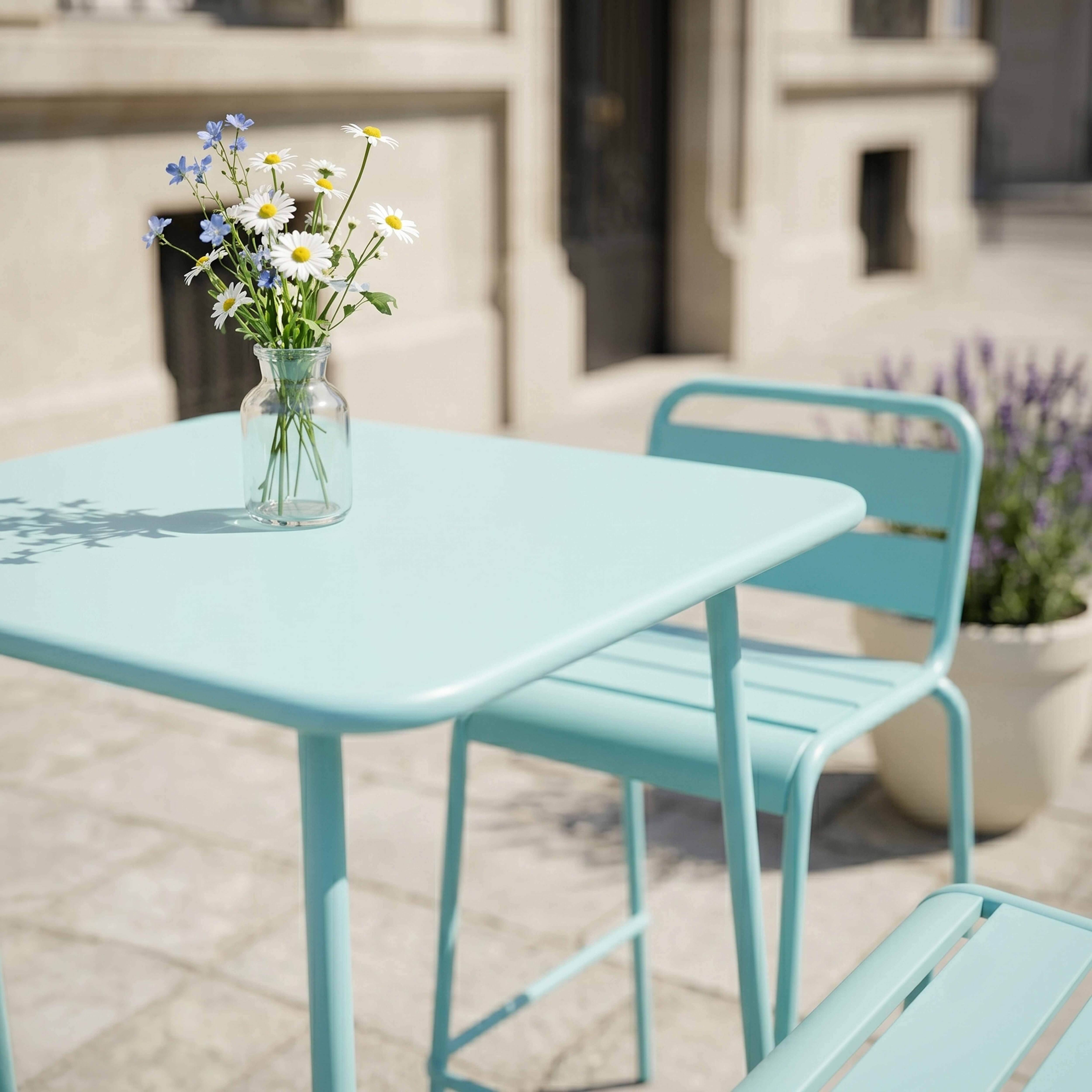 Oviala - Ensemble table de bar et 2 chaises hautes en métal turquoise Palavas - Oviala - Imagen 5