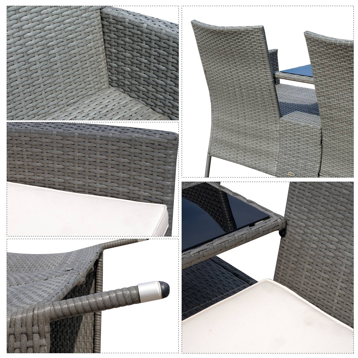 Outsunny - Banc de jardin design contemporain double chaise avec coussins assise + tablette intégrée résine tressée grise polyester crème - Outsunny - Imagen 8