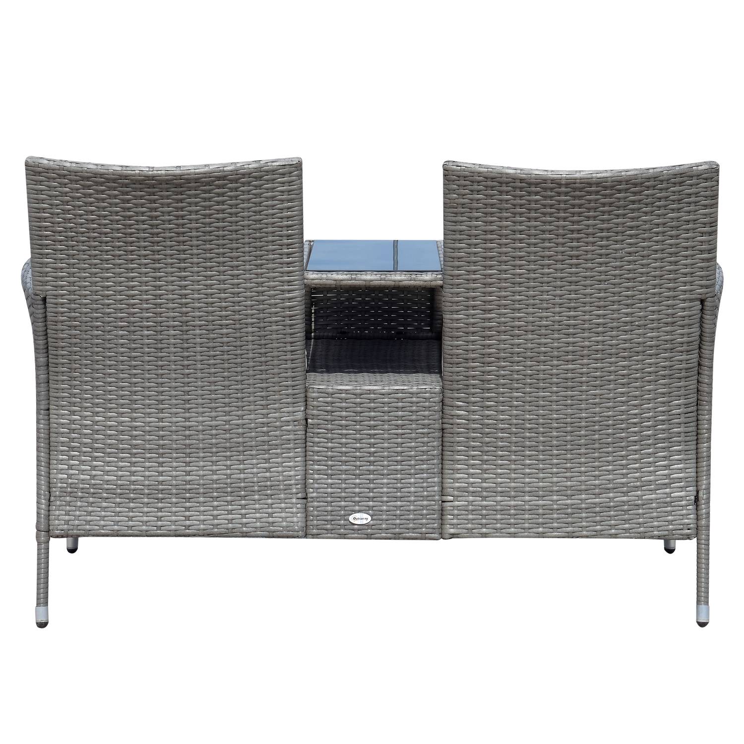 Outsunny - Banc de jardin design contemporain double chaise avec coussins assise + tablette intégrée résine tressée grise polyester crème - Outsunny - Imagen 6