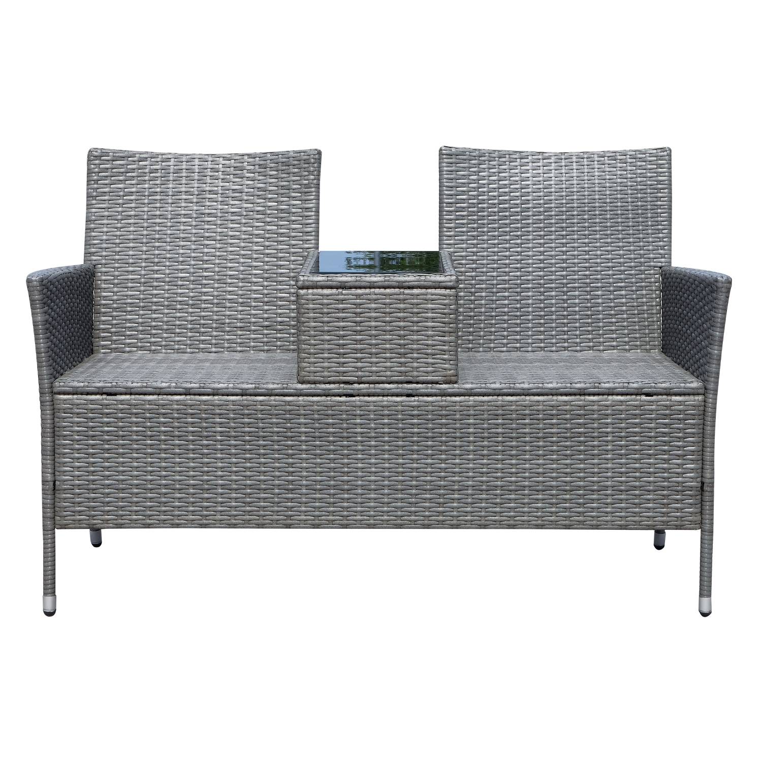 Outsunny - Banc de jardin design contemporain double chaise avec coussins assise + tablette intégrée résine tressée grise polyester crème - Outsunny - Imagen 4