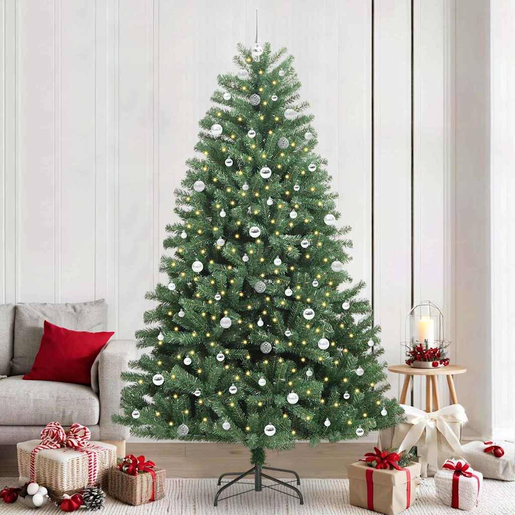 Très Grand Sapin de Noël Artificiel 240 cm, Montage Rapide à Charnières, avec LED et 120 Boules – ComfortXL Outdoor Living - Image 1