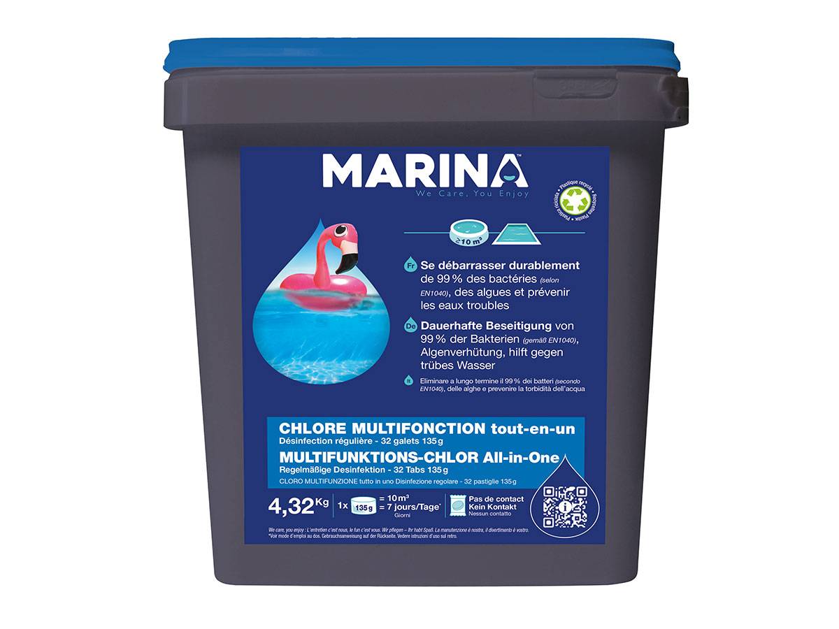 Chlore multifonction galets pour piscine jusqu'à 15 m³ 4,32 kg - Marina
