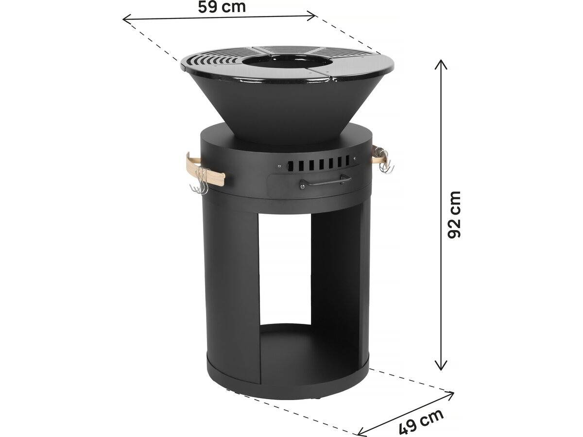 Barbecue Plancha Brasero A Charbon Et Bois "cesar" - 49 X 49 X 92 Cm - Noir -habitat Et Jardin - Image 3