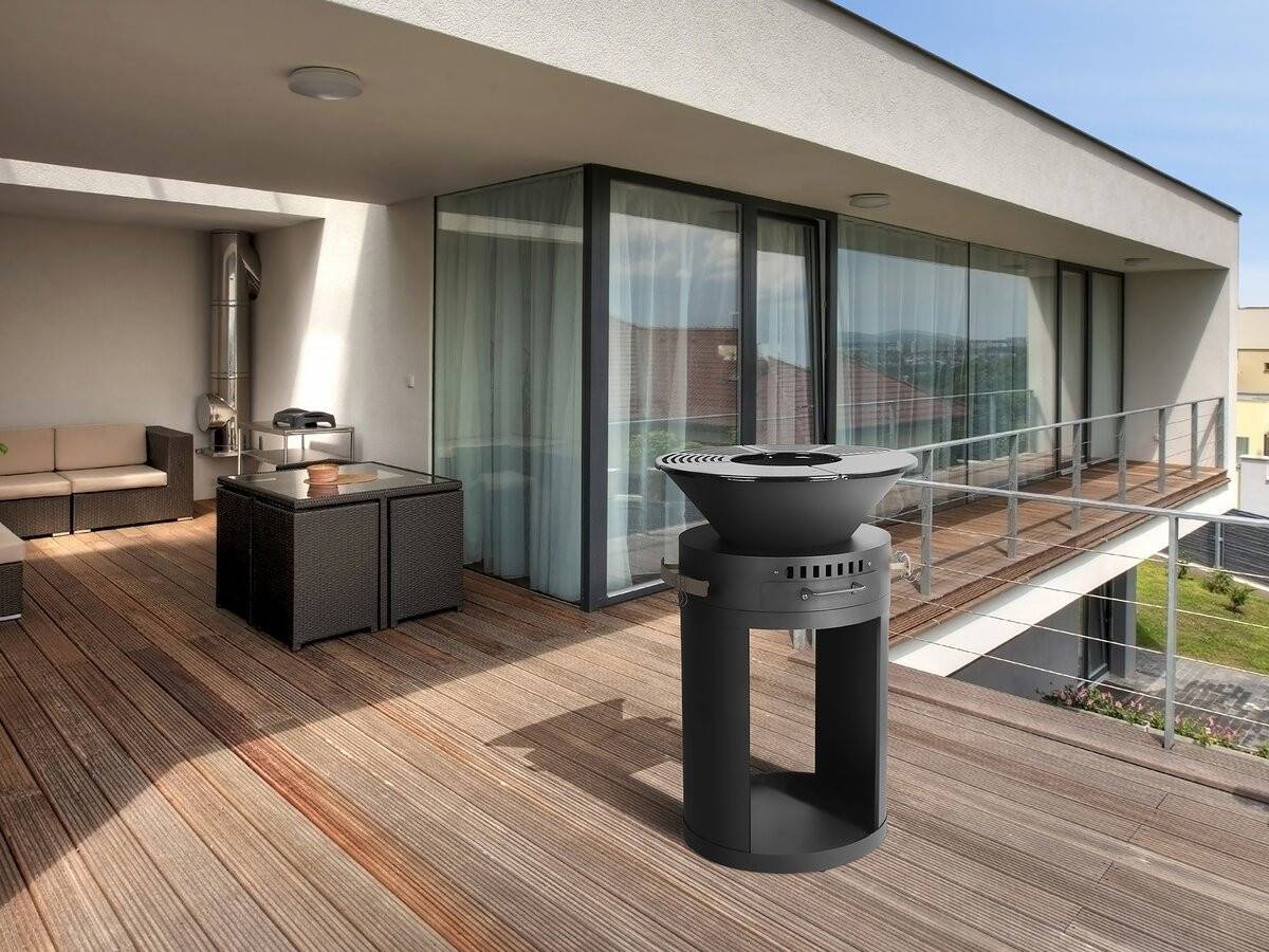 Barbecue Plancha Brasero A Charbon Et Bois "cesar" - 49 X 49 X 92 Cm - Noir -habitat Et Jardin - Image 2
