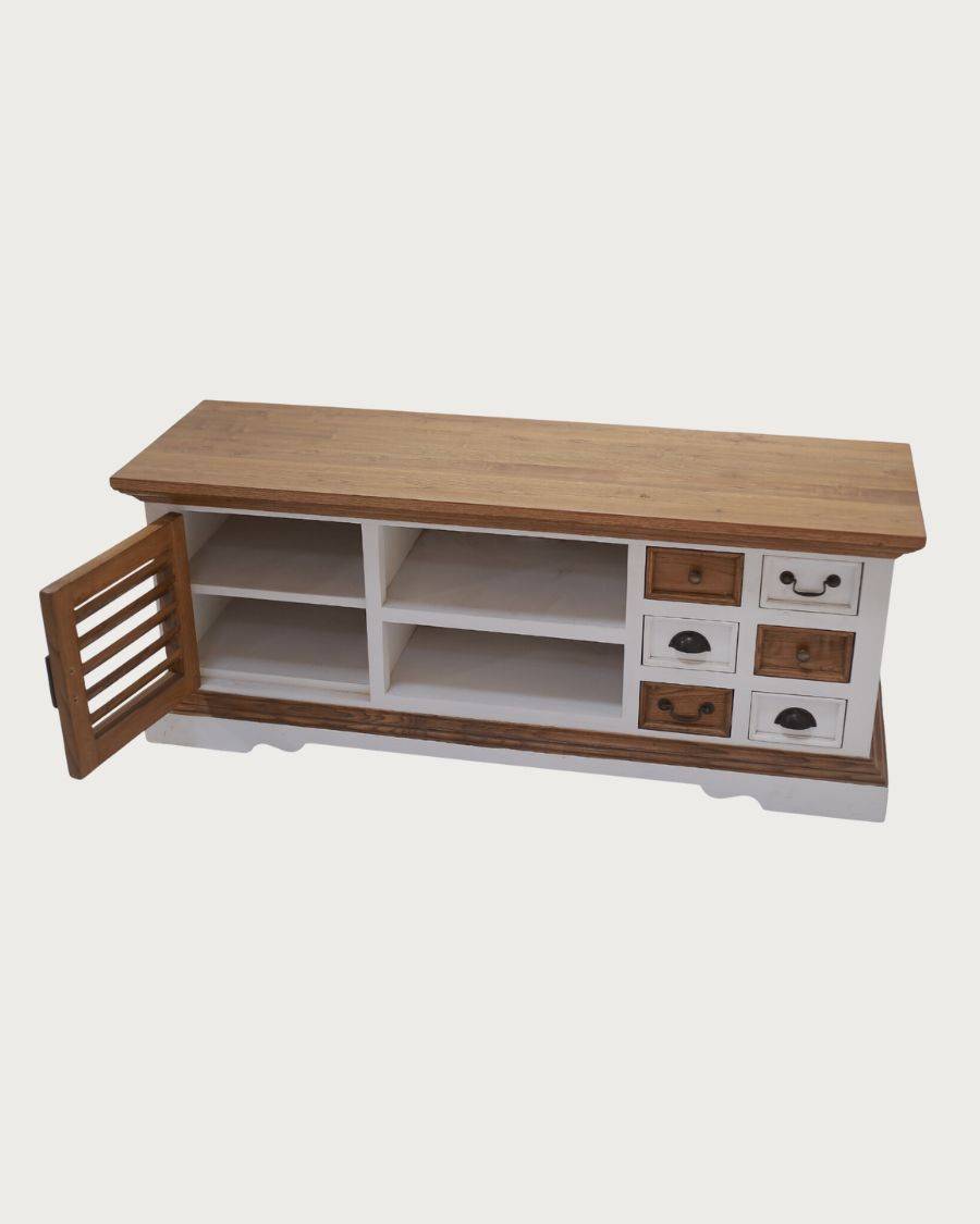 Inda - Meuble  en bois massif de Sungkai blanc et naturel 140 cm - UNIQKA - Imagen 4