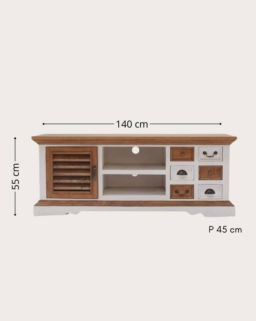 Inda - Meuble  en bois massif de Sungkai blanc et naturel 140 cm - UNIQKA - Imagen 8