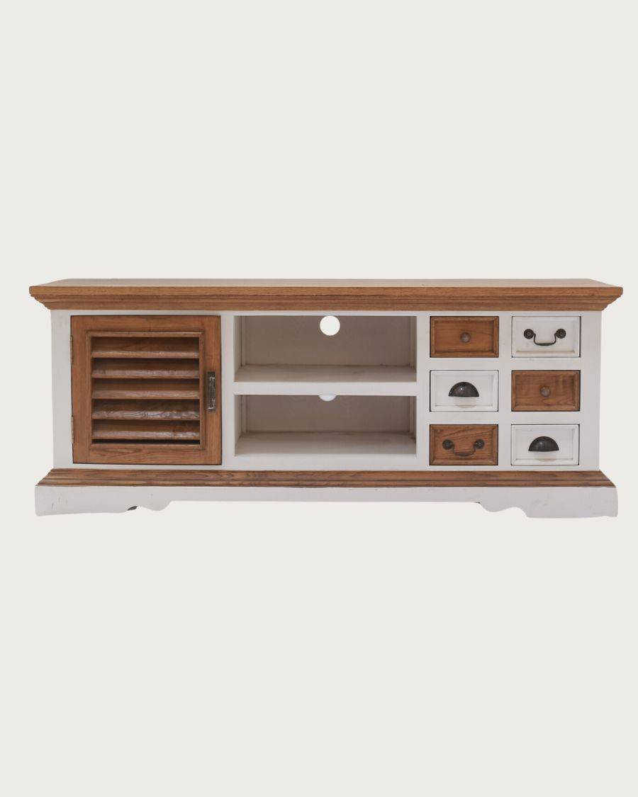 Inda - Meuble  en bois massif de Sungkai blanc et naturel 140 cm - UNIQKA - Imagen 1