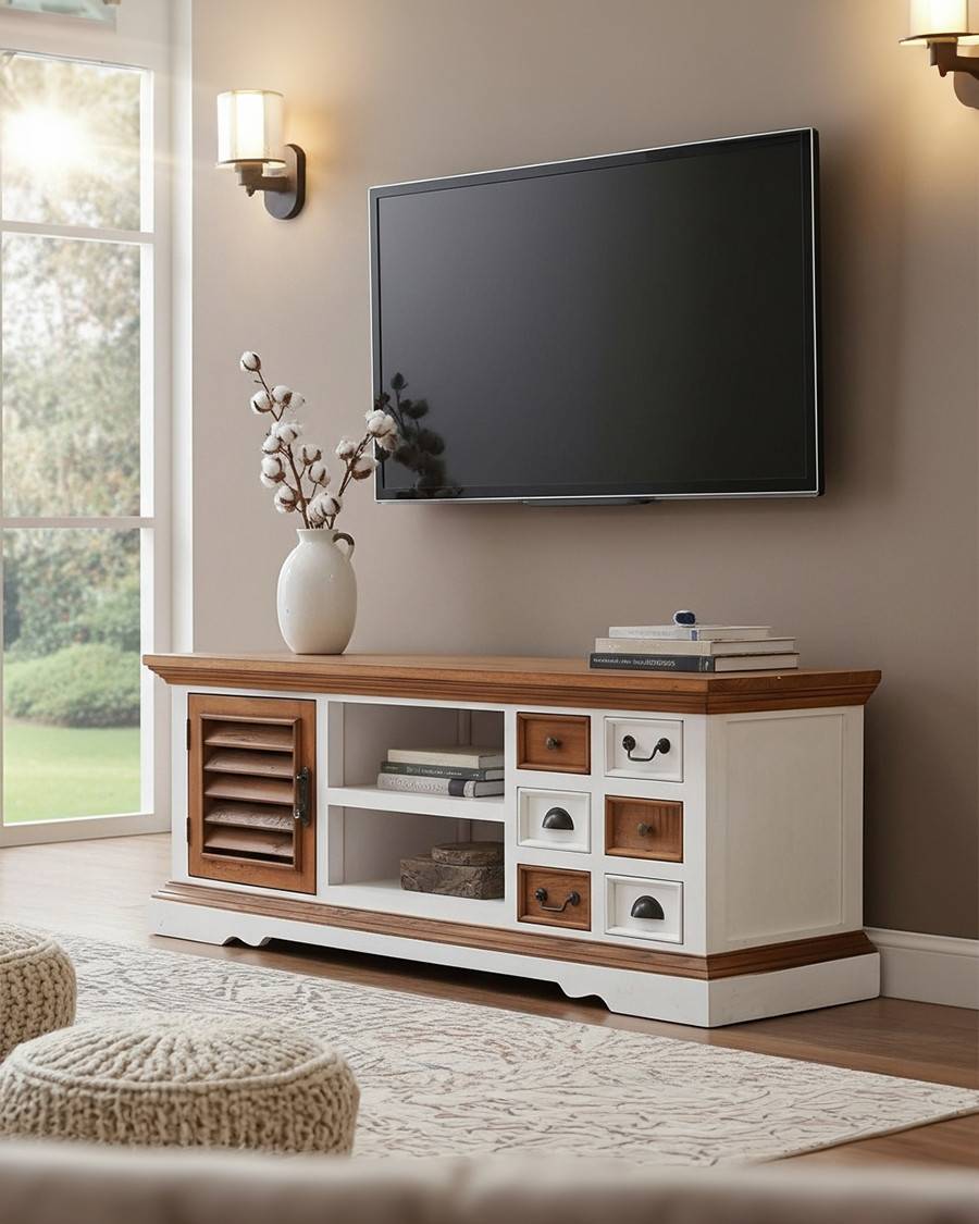 Inda - Meuble  en bois massif de Sungkai blanc et naturel 140 cm - UNIQKA - Imagen 2