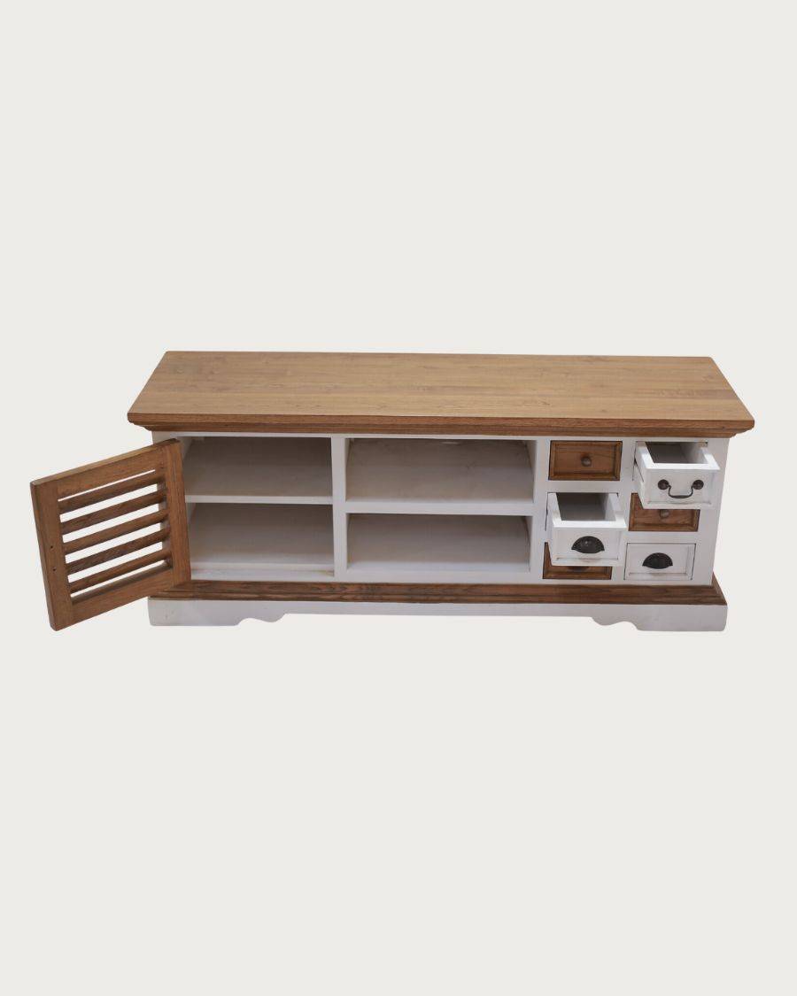 Inda - Meuble  en bois massif de Sungkai blanc et naturel 140 cm - UNIQKA - Imagen 3