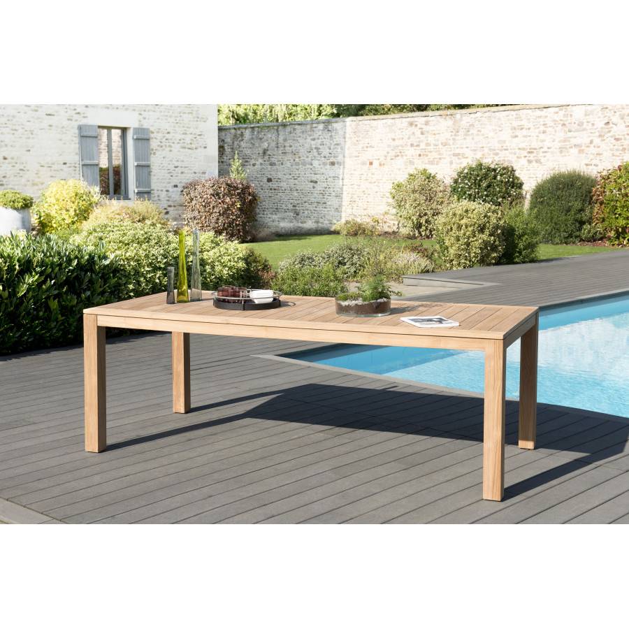 Macabane - HALICE - SALON DE JARDIN EN BOIS TECK 6/8 pers. - 1 Table rectangulaire 220*100 cm et 6 fauteuils empilables - Imagen 3