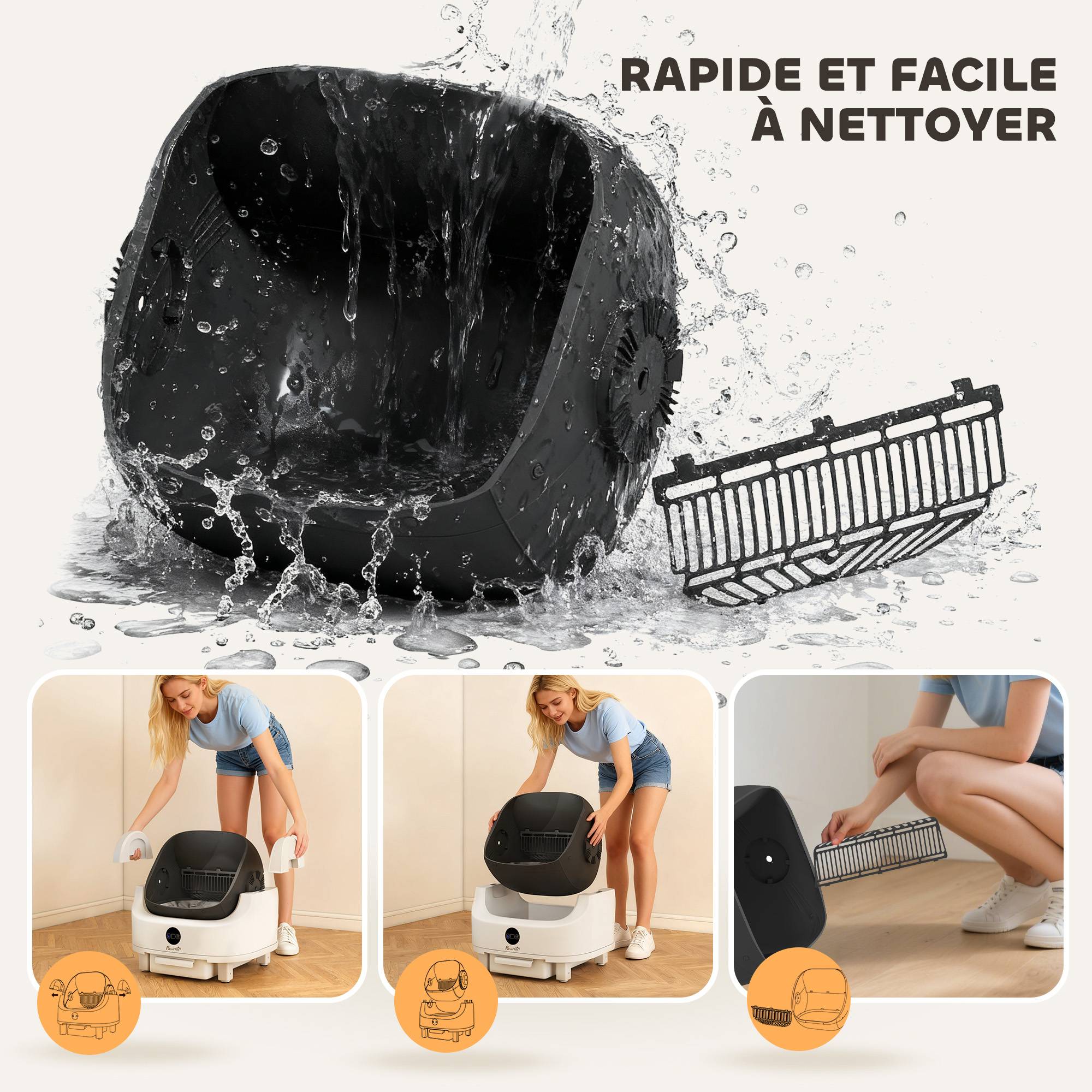 Bac à litière autonettoyant plastique pour grand chat isolation des odeurs 55cm blanc - ComfortXL Outdoor Living - Image 9