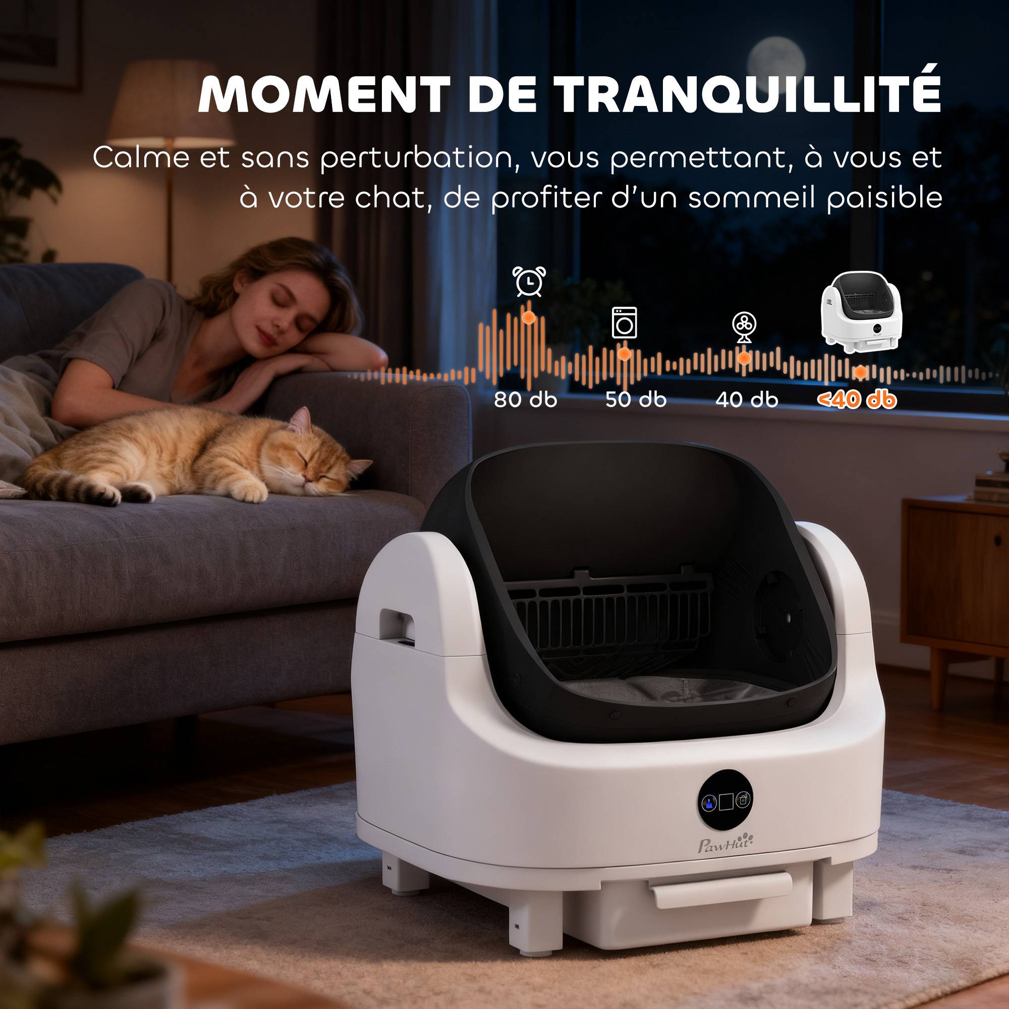 Bac à litière autonettoyant plastique pour grand chat isolation des odeurs 55cm blanc - ComfortXL Outdoor Living - Image 10
