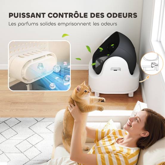 Bac à litière autonettoyant plastique pour grand chat isolation des odeurs 55cm blanc - ComfortXL Outdoor Living - Image 8