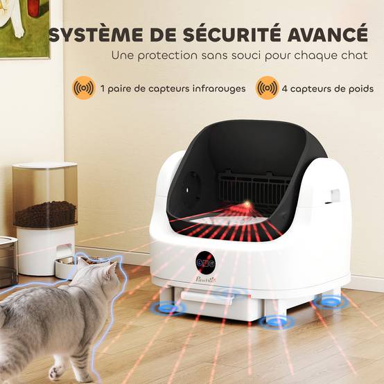 Bac à litière autonettoyant plastique pour grand chat isolation des odeurs 55cm blanc - ComfortXL Outdoor Living - Image 6