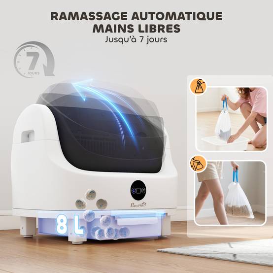 Bac à litière autonettoyant plastique pour grand chat isolation des odeurs 55cm blanc - ComfortXL Outdoor Living - Image 7