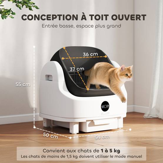 Bac à litière autonettoyant plastique pour grand chat isolation des odeurs 55cm blanc - ComfortXL Outdoor Living - Image 5