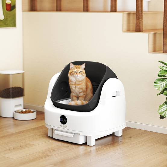 Bac à litière autonettoyant plastique pour grand chat isolation des odeurs 55cm blanc - ComfortXL Outdoor Living - Image 3