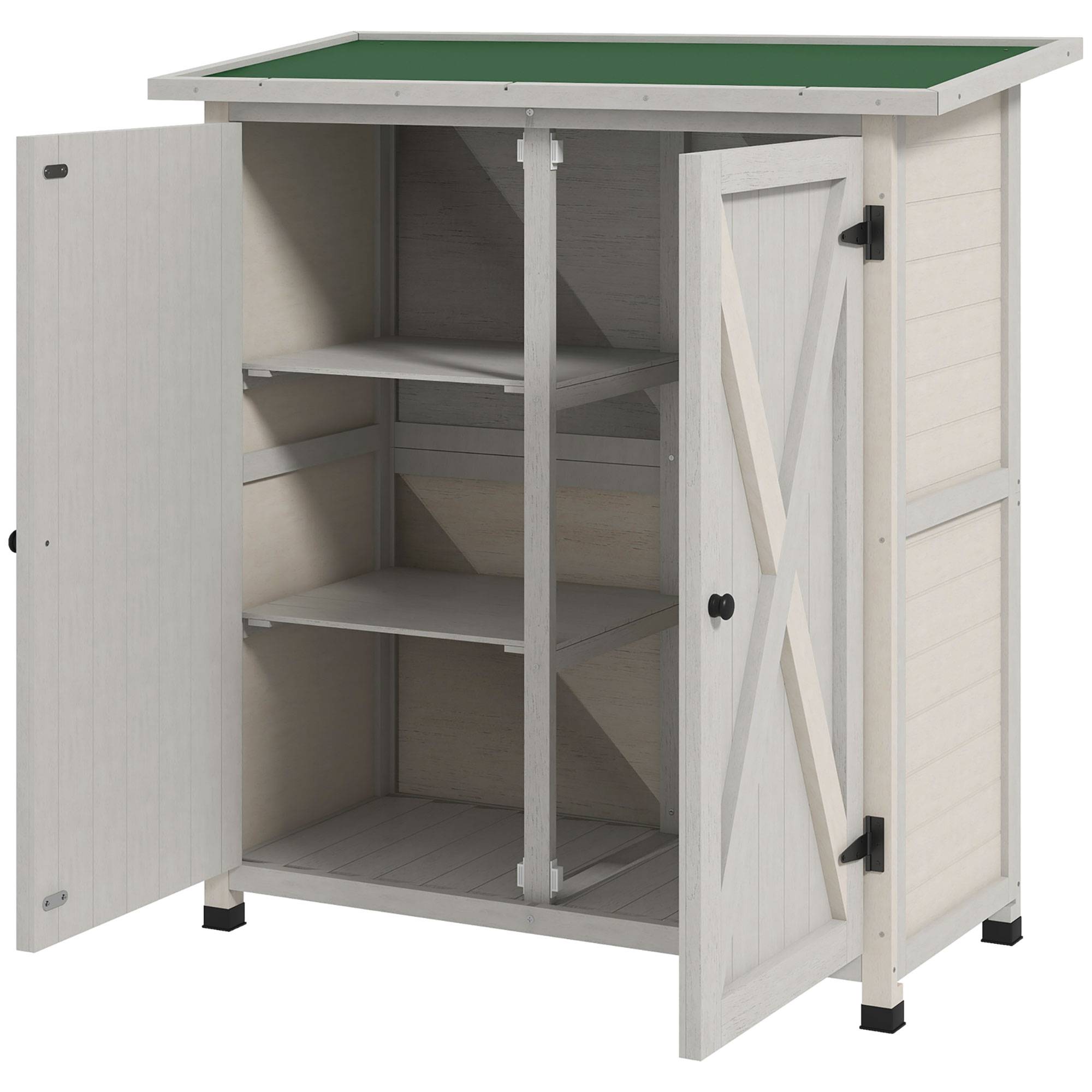 Armoire outils bois, 2 portes, toit asphalte, 110x55x117 cm, gris clair - Image 2