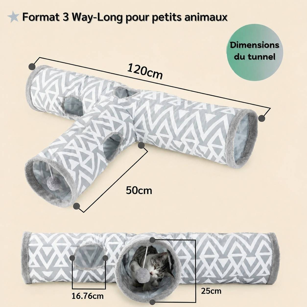 Tunnel Tricouche Peluche Interactif pour Petits Animaux Espaces Cachés et Jeux - Image 5