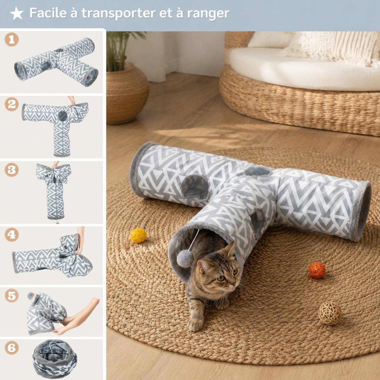 Tunnel Tricouche Peluche Interactif pour Petits Animaux Espaces Cachés et Jeux - Image 6