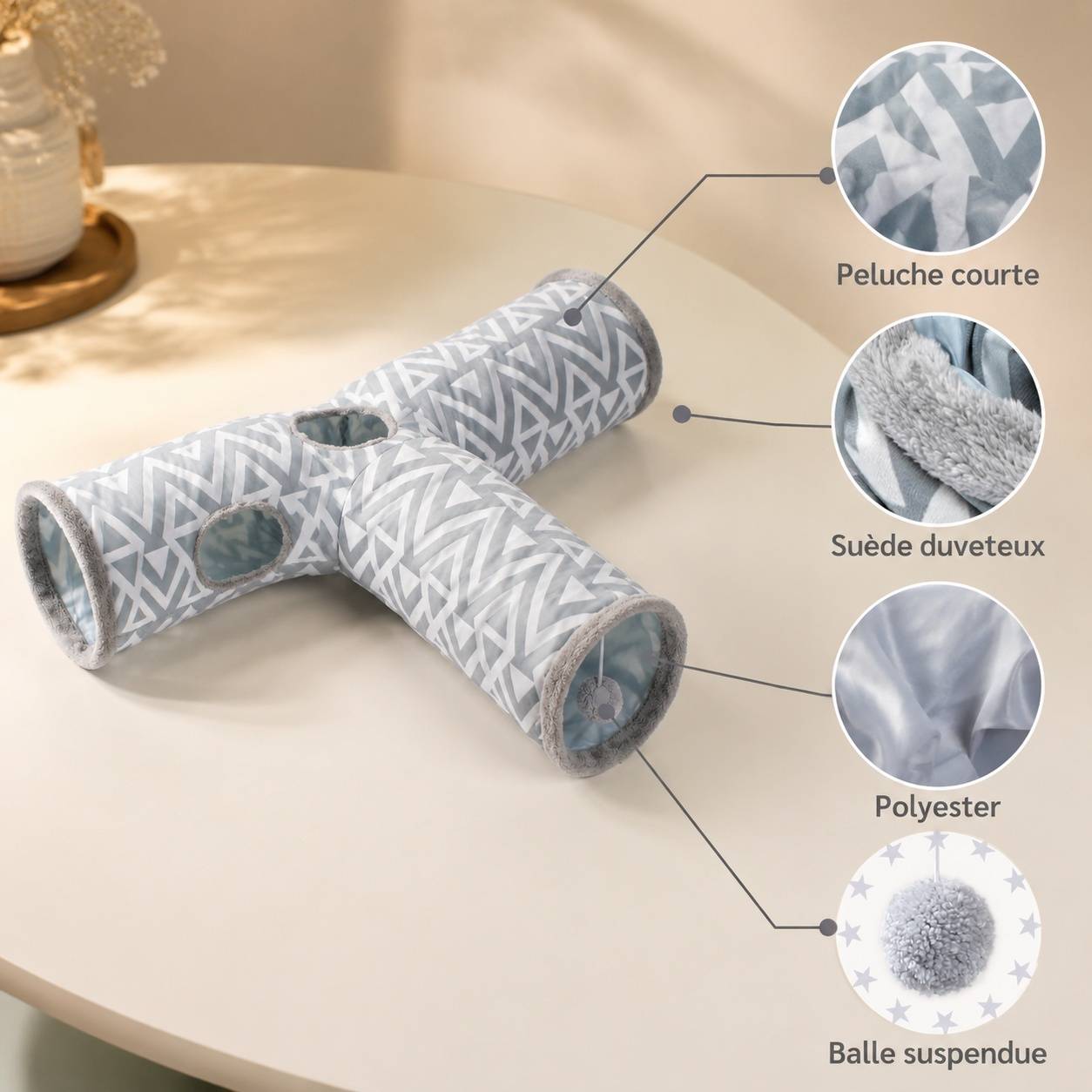 Tunnel Tricouche Peluche Interactif pour Petits Animaux Espaces Cachés et Jeux - Image 2