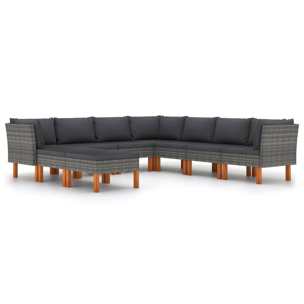 Helloshop26 - Salon de jardin meuble d'extérieur ensemble de mobilier 9 pièces avec coussins résine tressée gris - Imagen 1