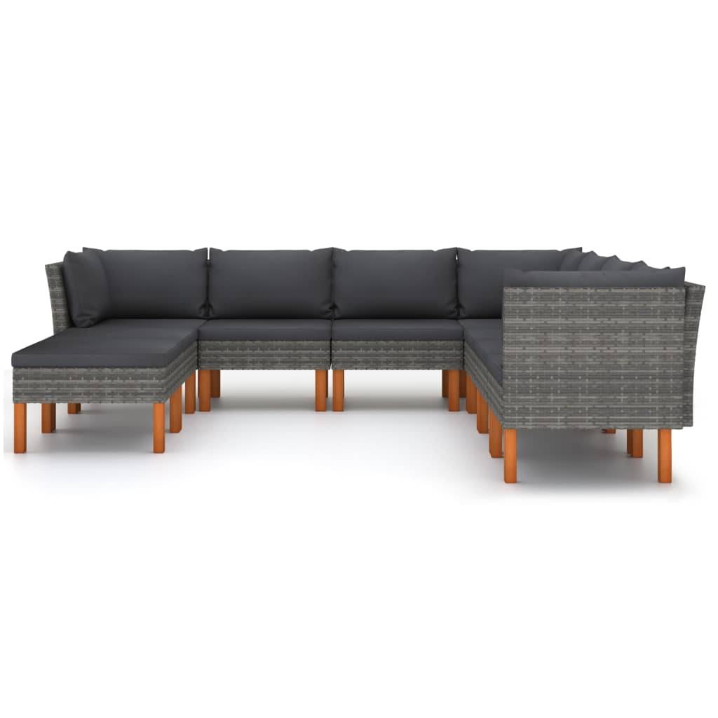 Helloshop26 - Salon de jardin meuble d'extérieur ensemble de mobilier 9 pièces avec coussins résine tressée gris - Imagen 2