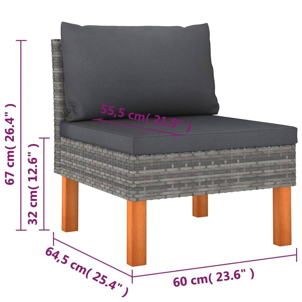 Helloshop26 - Salon de jardin meuble d'extérieur ensemble de mobilier 9 pièces avec coussins résine tressée gris - Imagen 7