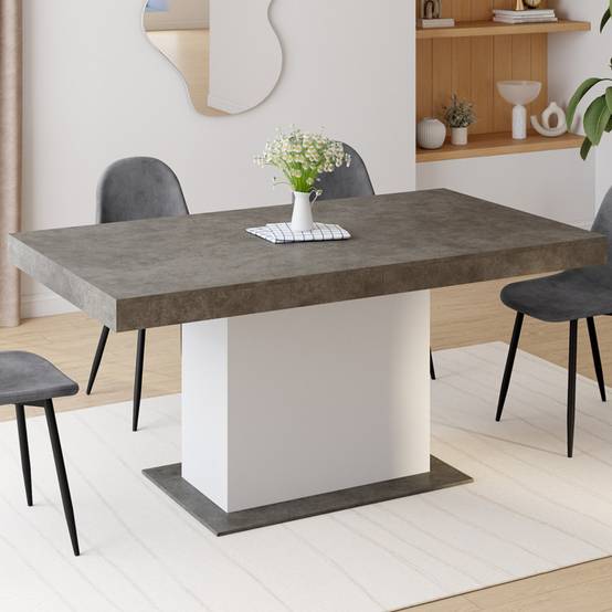 Table à manger extensible rectangle EDEN 6-10 personnes béton et blanc 160-200 cm - Image 4
